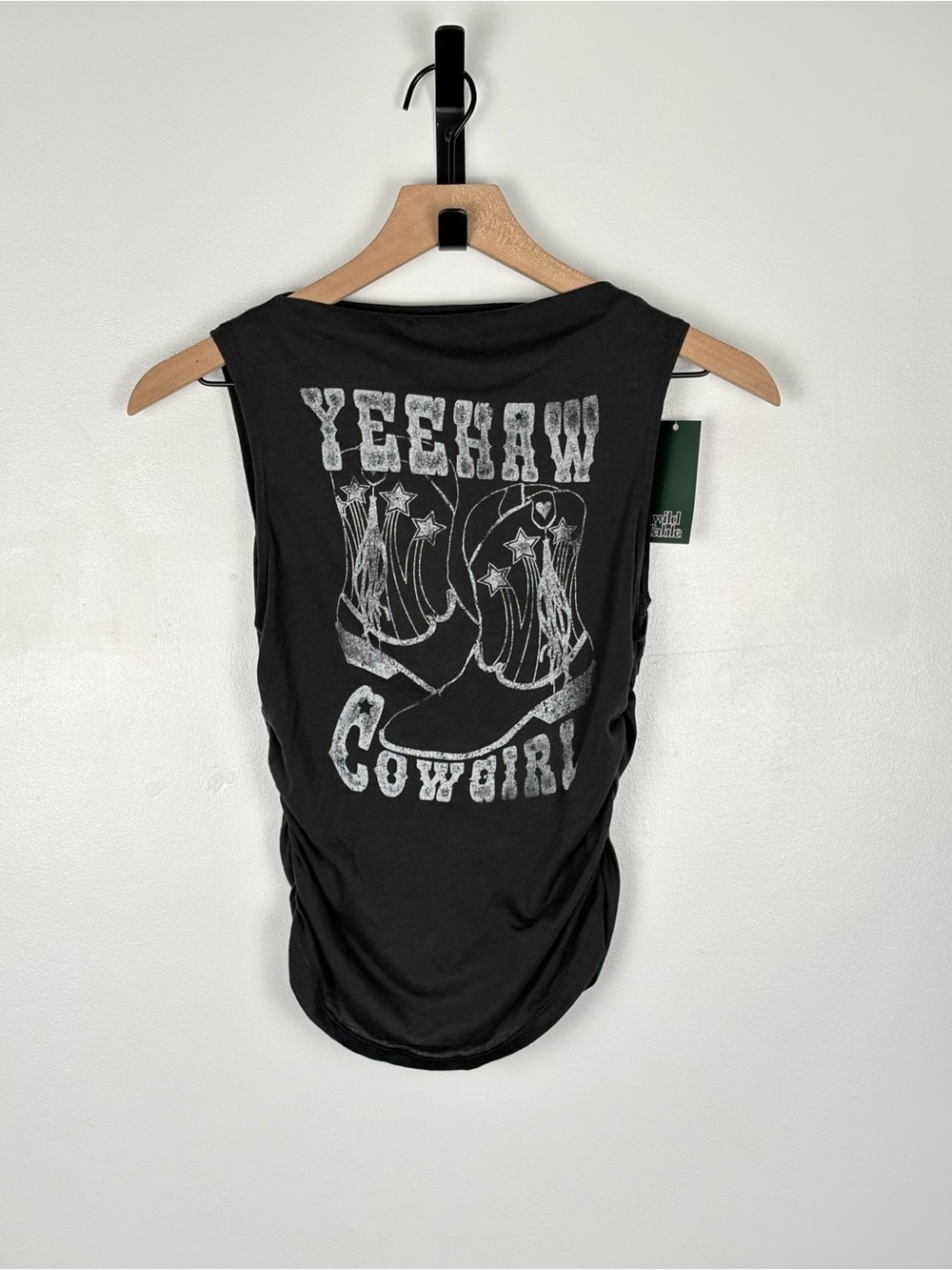 Wild Fable Charcoal Gray Yeehaw Cowgirl Boots Graphic Sleeveless Ruched Tank Top